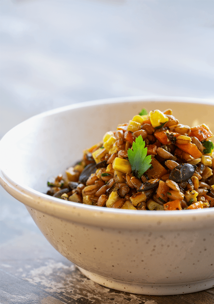 Spelt, Pumpkin Seeds and Vegetable Salad