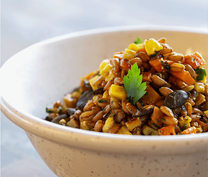 Spelt, Pumpkin Seeds and Vegetable Salad